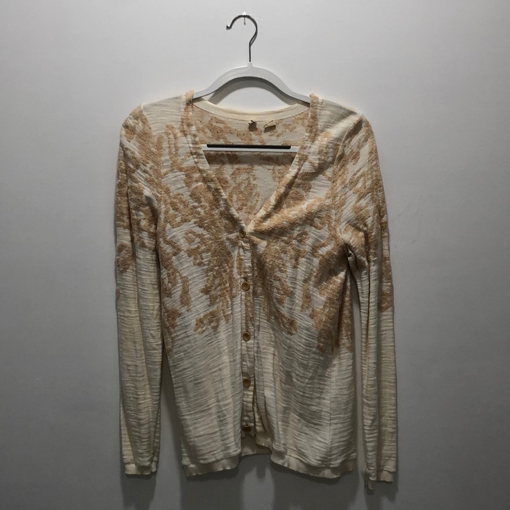 Cream and tan cardigan from Anthropologie